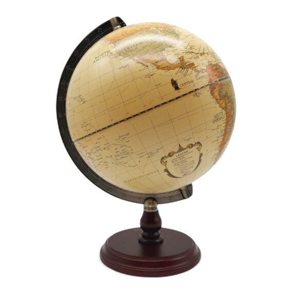 Annova 10" Antique Globe with Brass Metal Arch and Solid Wood Base World Map - Picture 7 of 15